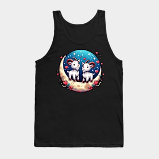 Valentine Goats Lovers Couple on Moon Tank Top